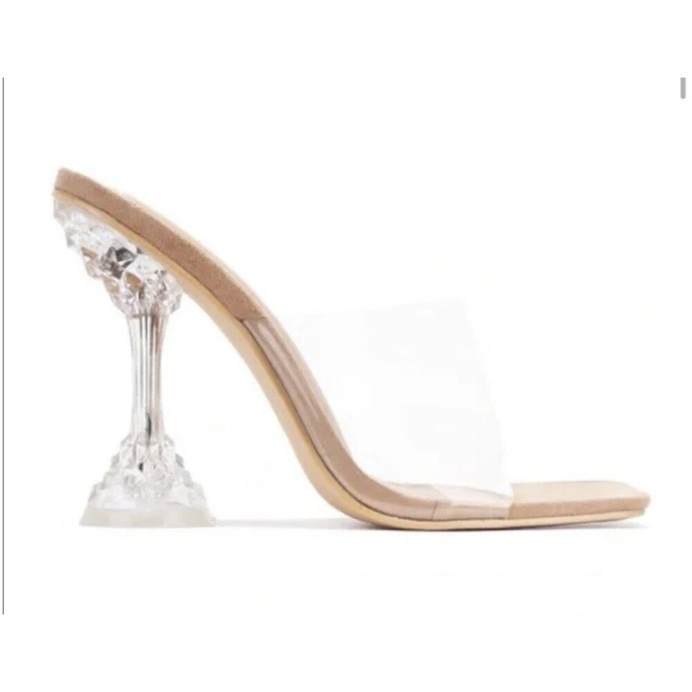 Cape Robbin Ahmee Clear Crystal Pedestal Heel Mule Women’s 8.5 NEW